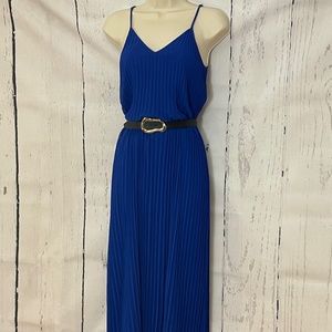 Express blue pleated maxi dress with adjustable straps (belt not include…